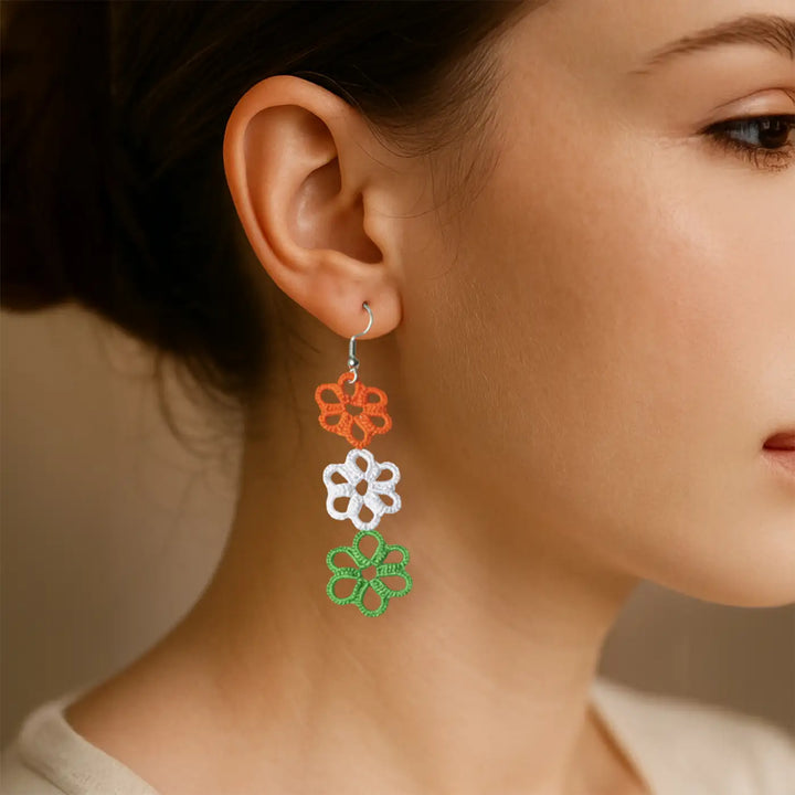 Handmade Tatting Trio Flower Cotton Earrings