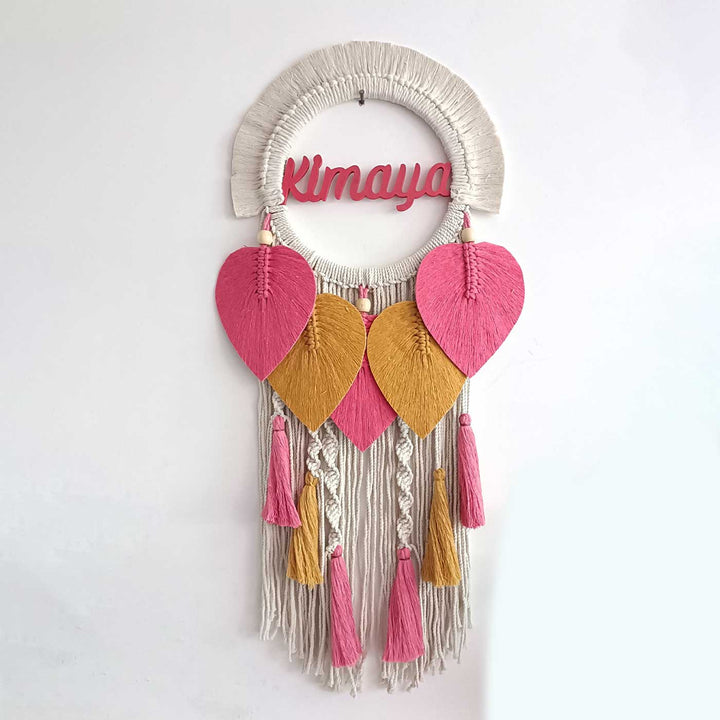 Personalized Pink & White Macrame Kids Fancy Name Plate