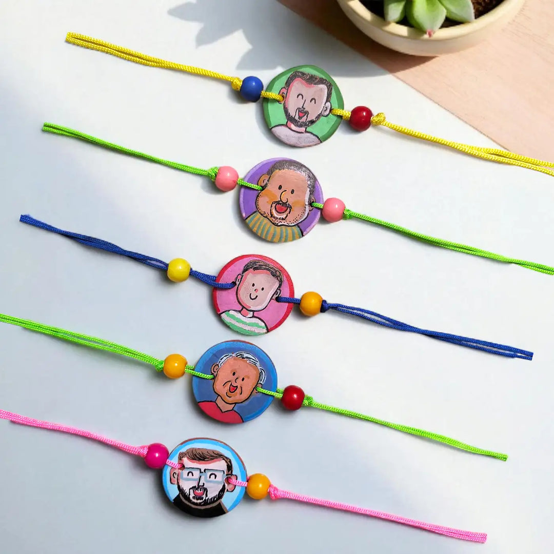 Photo Personalized Beaded Caricature Illustration Terracotta Rakhi