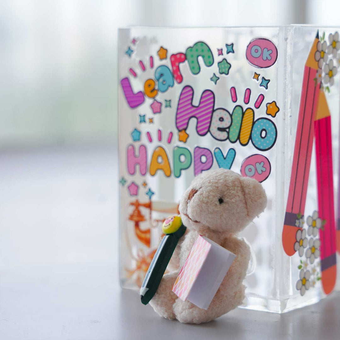 Hand Decorated Multi Theme Acrylic Pen Stand For Kids