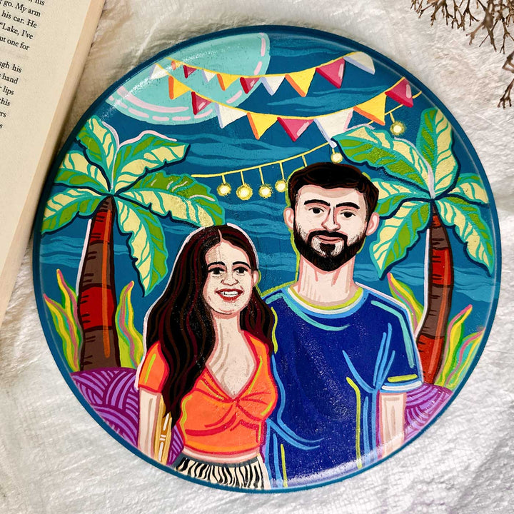 10 Inch | Photo Personalized Hand Painted Pop Art Illustrated Caricature Wall Plate With Stand
