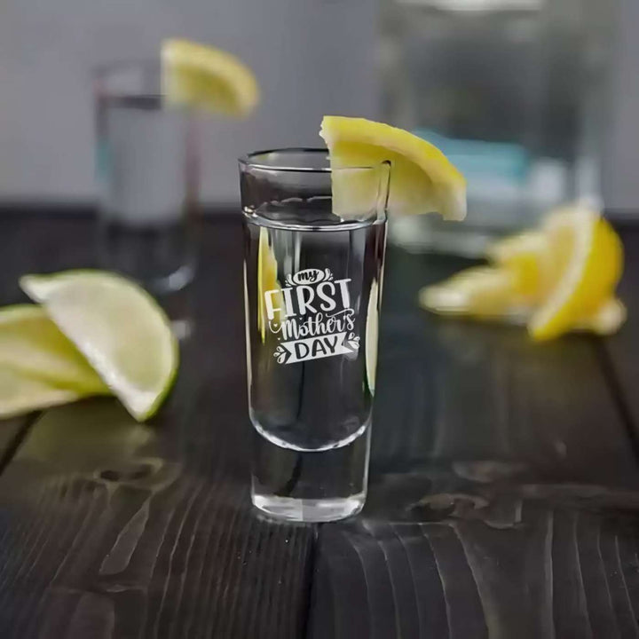 Engraved First Mother's Day Theme Shot Glass | Set of 2 | 65 ml