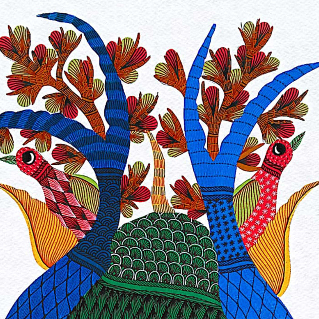 11 x 15 Inch | Circle of Life | Original Hand painted Tribal Gond Art Painting | Acrylic Paints On Paper