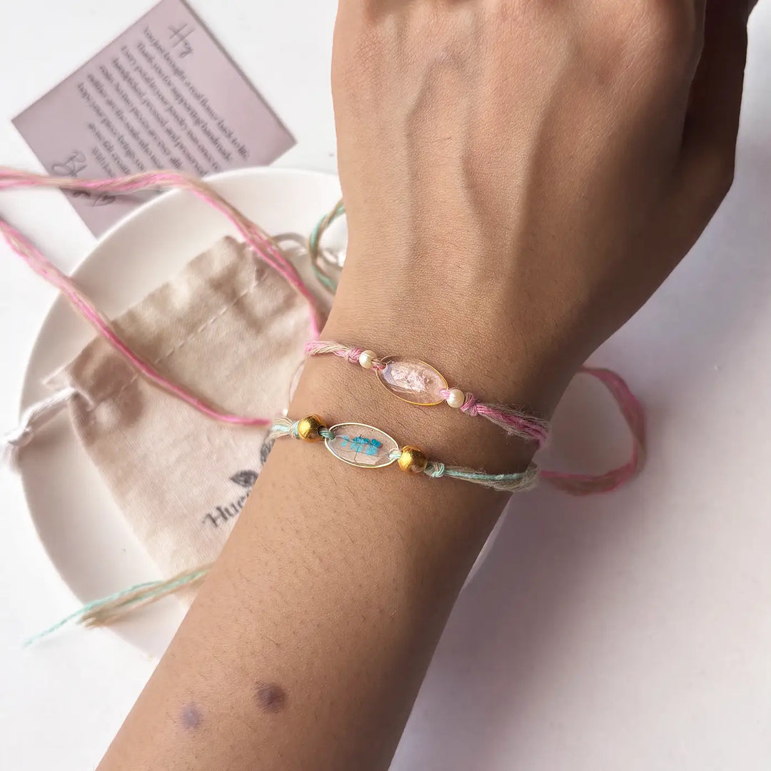 Handmade Preserved Flower Minimalist Saadgi Resin Rakhi With Roli Chawal