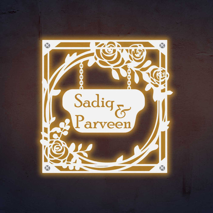 Personalized Laser Cut Rose Theme Steel Name Plate