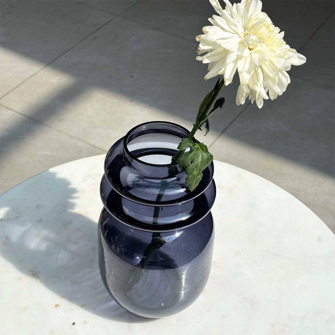 Handmade Slate Grey Loop Glass Vase | 8 inch