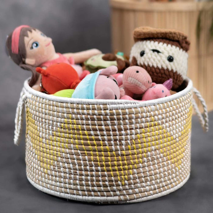 Handmade Ecofriendly Grass Woven Wave Design Moonj Storage Basket