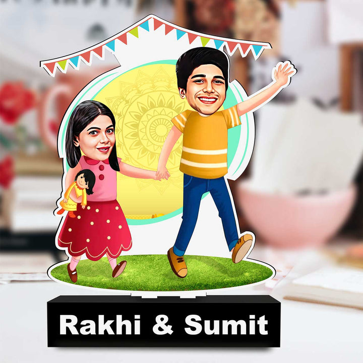 Photo Personalized Printed Hand In Hand Design Acrylic Caricature Cutout With Stand
