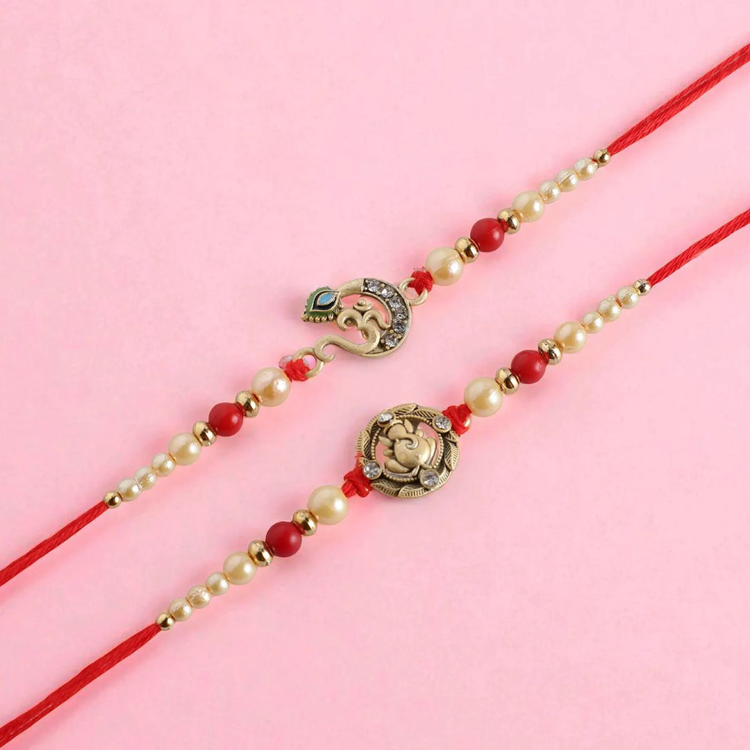 Handmade Ganesha & Om Rakhi With Roli Chawal | Set Of 2