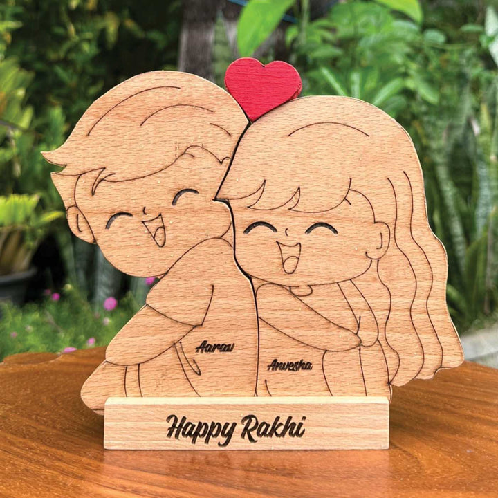 Personalized Cute Siblings Wooden Figurine