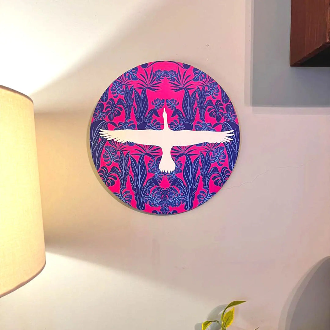 Printed Round White Bird Theme MDF Wood Wall Decor