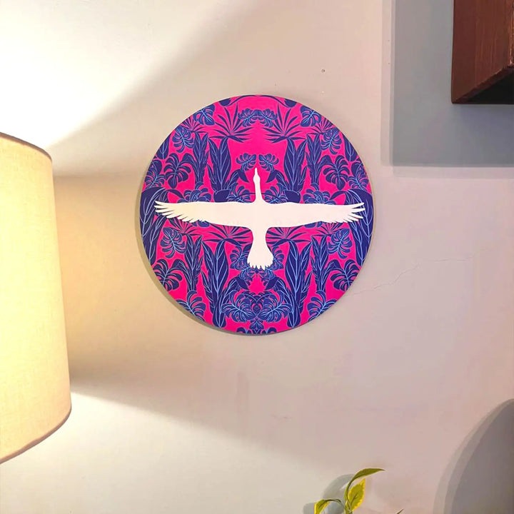 Printed Round White Bird Theme MDF Wood Wall Decor