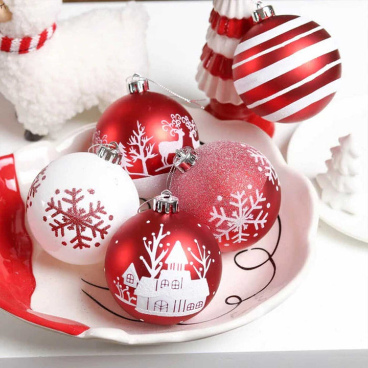 Christmas Ball Ornaments XMas Tree Hanging Decorations, Red & White christmas Balls, 16 pcs Box Set 
