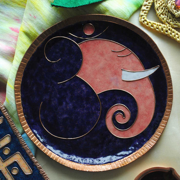 Handmade Ganesha Omkar Theme Copper Wall Plate