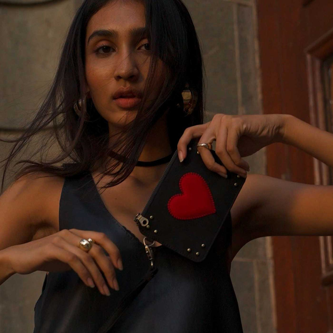 Black Big Little Heart Wristlet