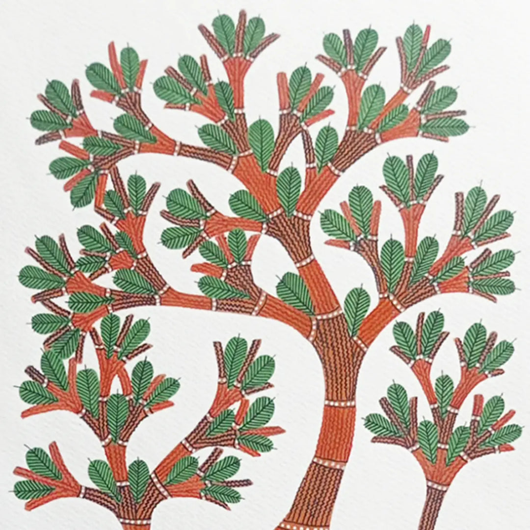 11 x 16 Inch | Tree of Life | Original Hand Painted Tribal Gond Art Painting | Acrylic Paint On Paper