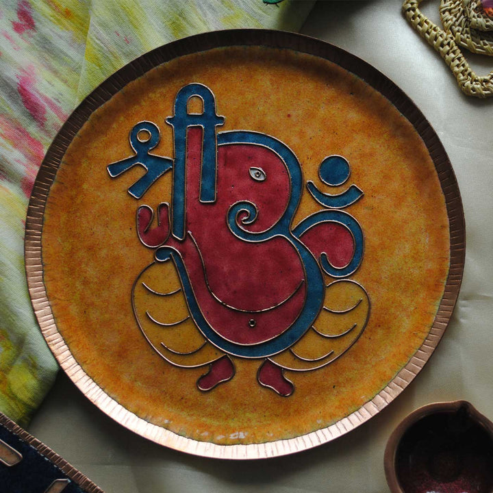 Handmade Ganesha Vinayaka Theme Copper Wall Plate