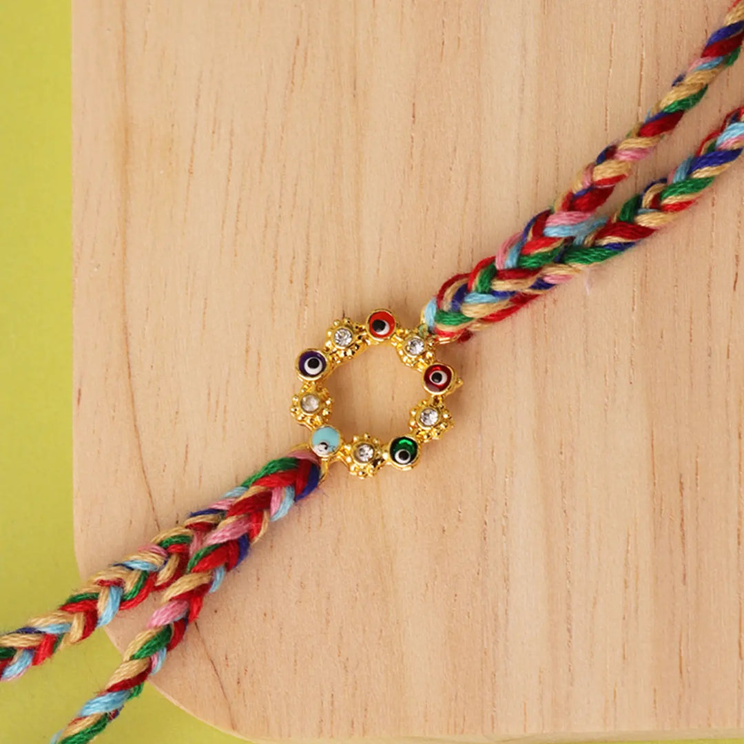 Handmade Multicolor Evil Eye Rakhi With Roli Chawal