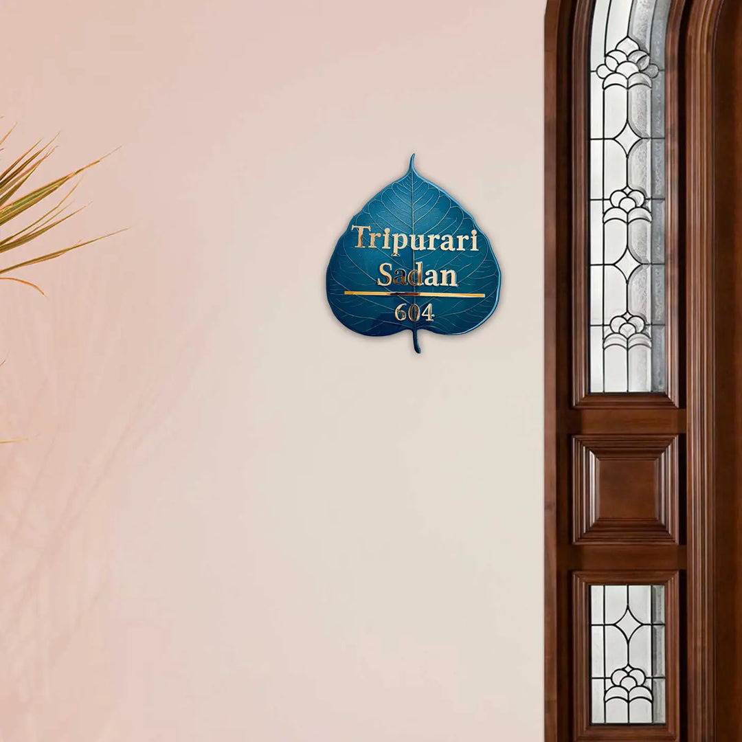 Personalized Blue Leaf Shaped Resin Name Plate