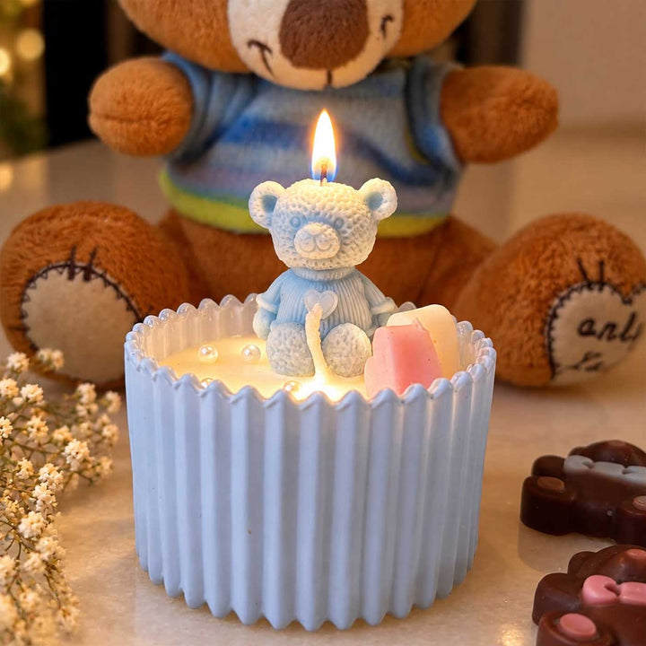 Handmade Little Hug Teddy Soy Wax Glass Jar Candle For Baby Shower Gifting