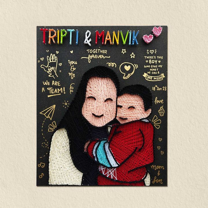 Photo Personalized Handmade String Art Mother & Child Theme Wooden Name Plate