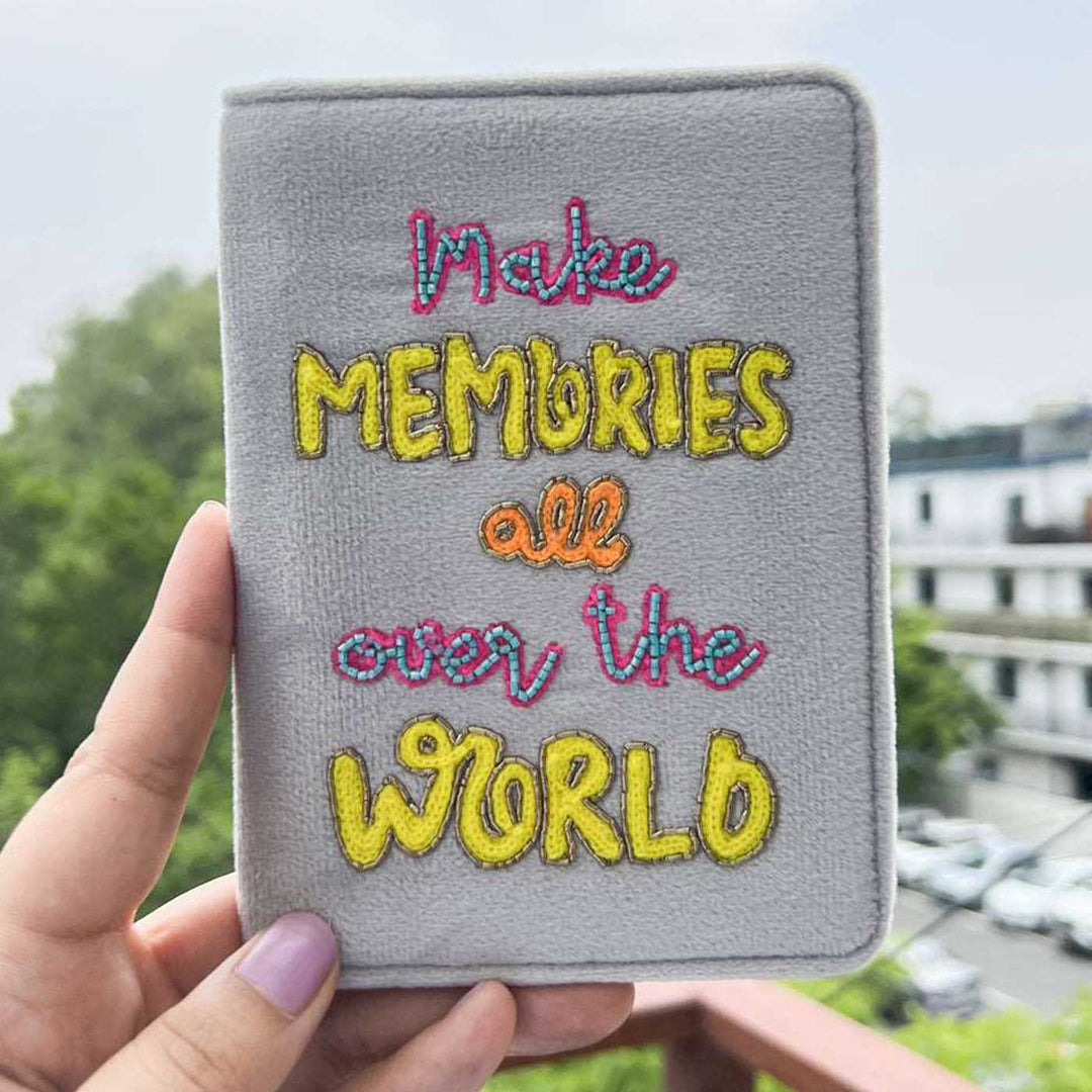 Handmade Embroidered Make Memories All Over The World Velvet Passport Cover
