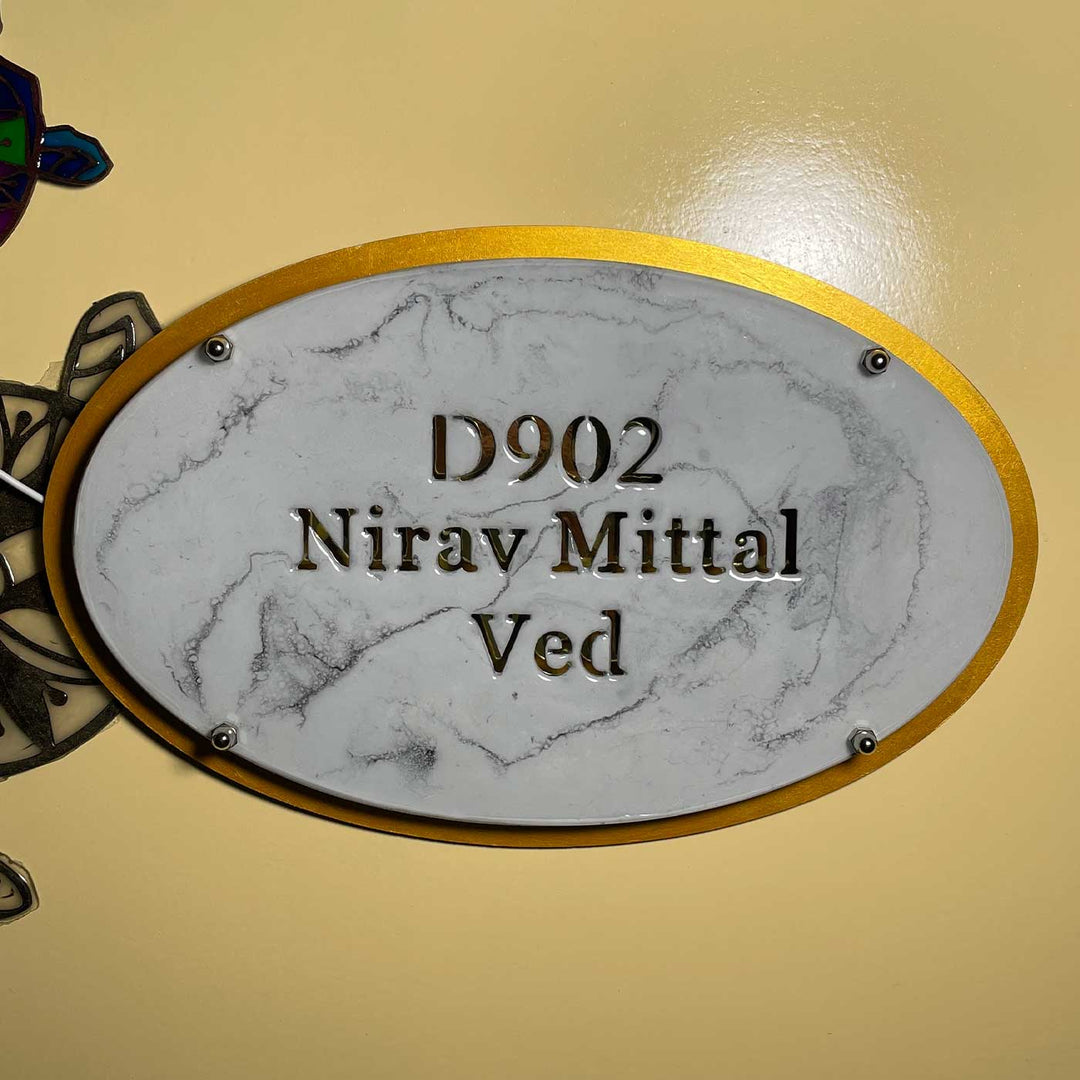Marble Effect Personalized Led Backlit Handcrafted Epoxy Resin Name Plate With Cut Through Illuminated Lettering For Home