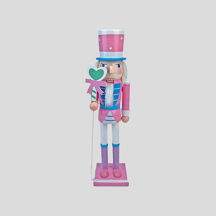 Pastel Pink Heart Nutcracker Self-Standing Wooden Decor For Christmas Table Decoration