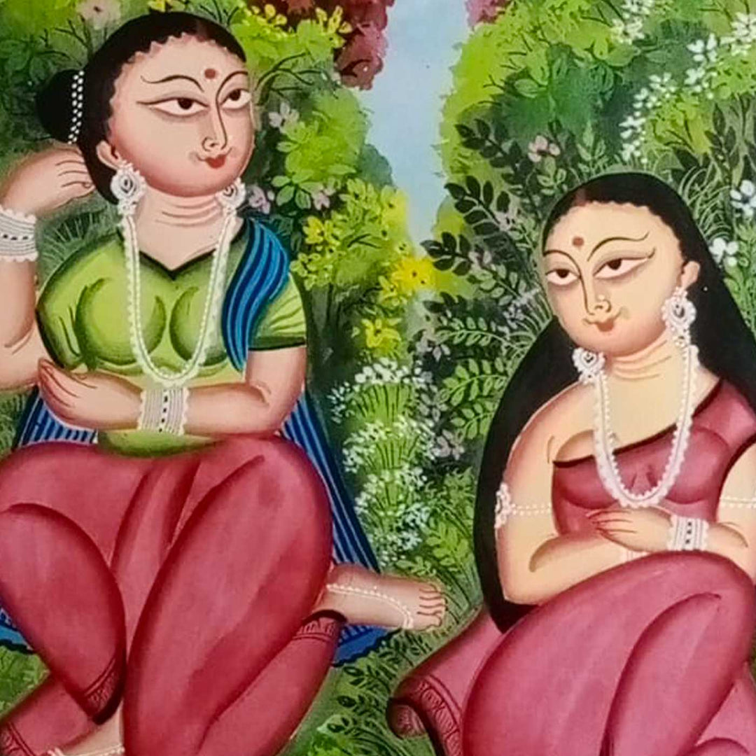 14 x 22 Inch | Ladies of the Land | Original Hand Painted Kalighat Painting | Natural Colors On Paper