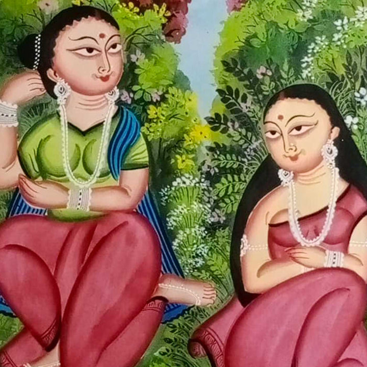 14 x 22 Inch | Ladies of the Land | Original Hand Painted Kalighat Painting | Natural Colors On Paper