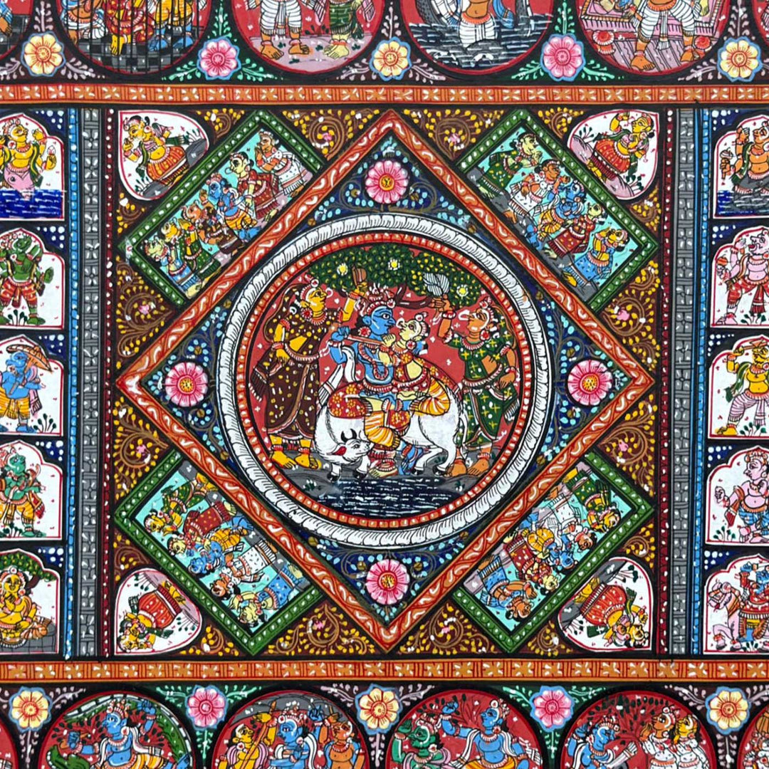 24 x 40 Inch | Handmade Canvas Life story of Krishna Painting