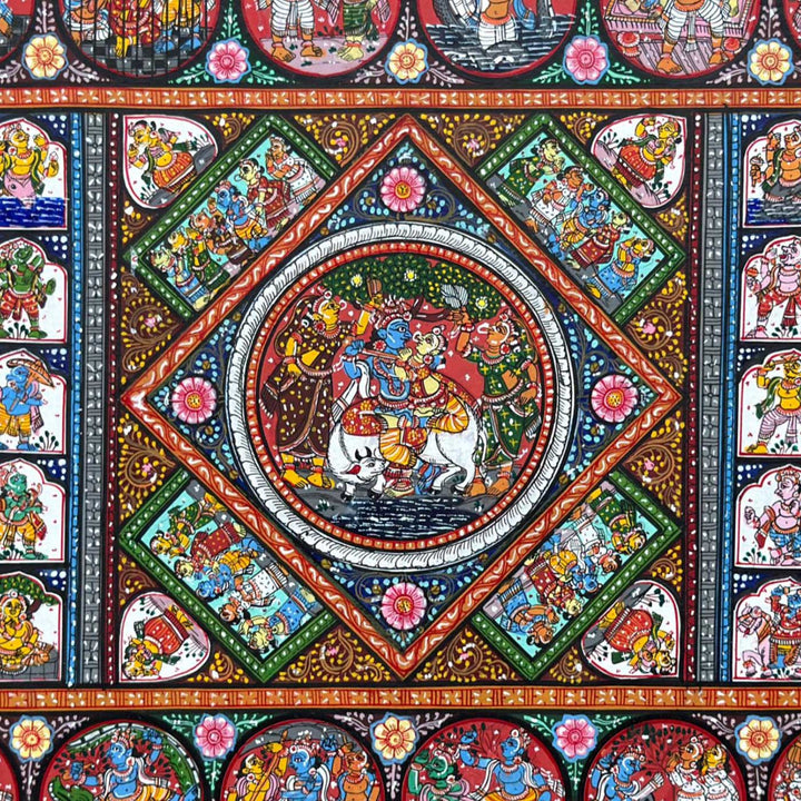 24 x 40 Inch | Handmade Canvas Life story of Krishna Painting