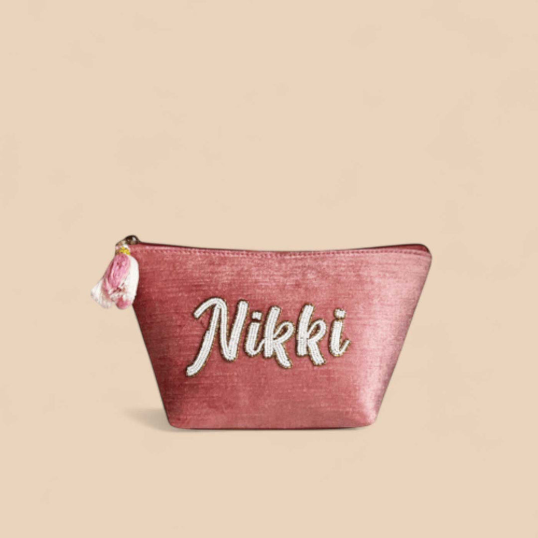 Personalized Handmade Embroidered Solid Rust Color Velvet Pouch