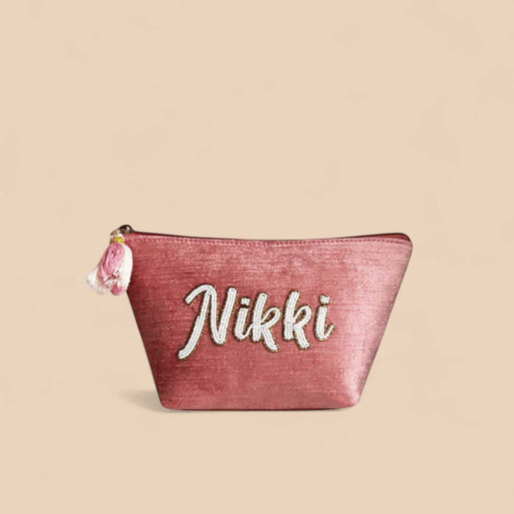 Personalized Handmade Embroidered Solid Rust Color Velvet Pouch