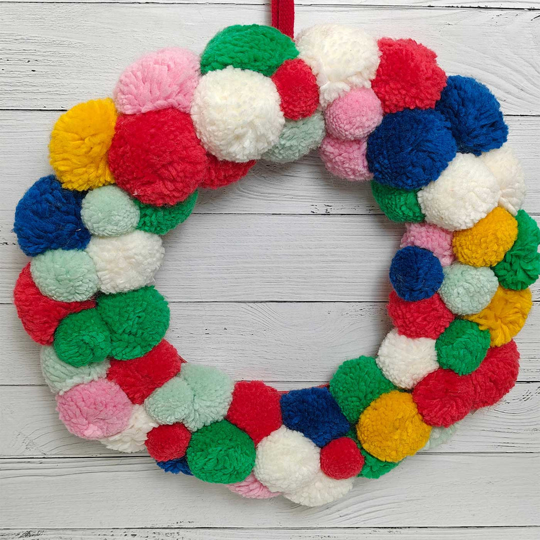 Handmade Merry Pom Pom Fabric Wreath