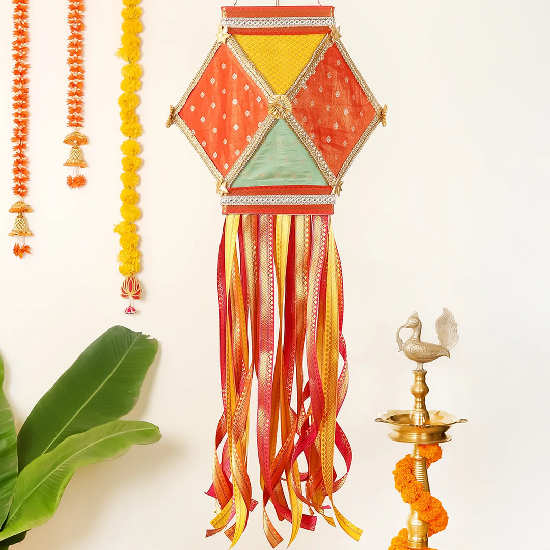 Handmade Bahurangi Premium Silk Akash Kandil/ Lantern With Zari Work