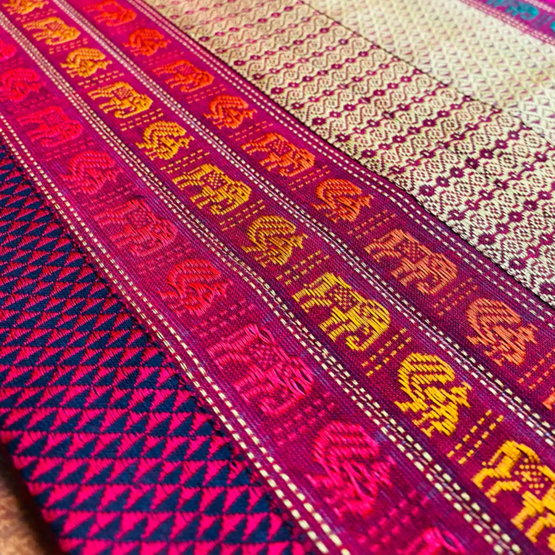 Handmade Elephant Design Khunn Fabric Cotton Table Runner | 12 x 60 Inch