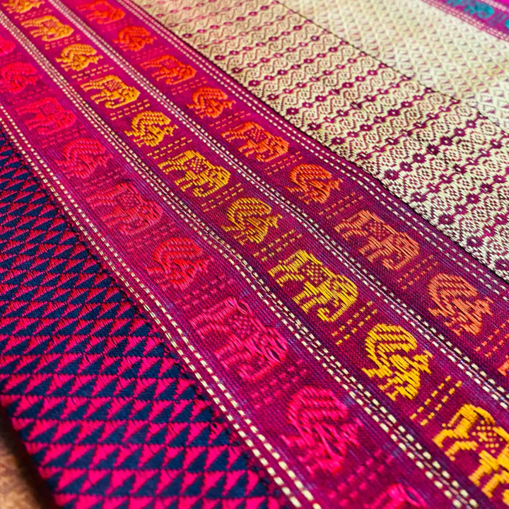Handmade Elephant Design Khunn Fabric Cotton Table Runner | 12 x 60 Inch