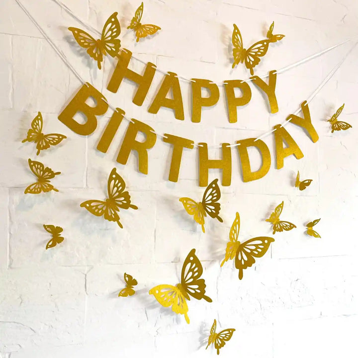 Golden Butterflies Design Paper Bunting