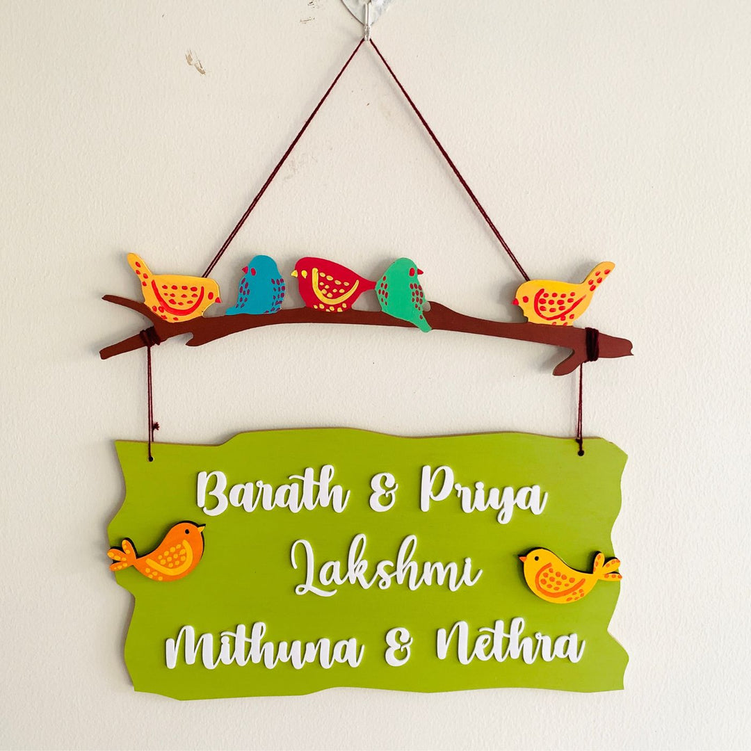 Personalized Sparrow Family Plank Nameplate
