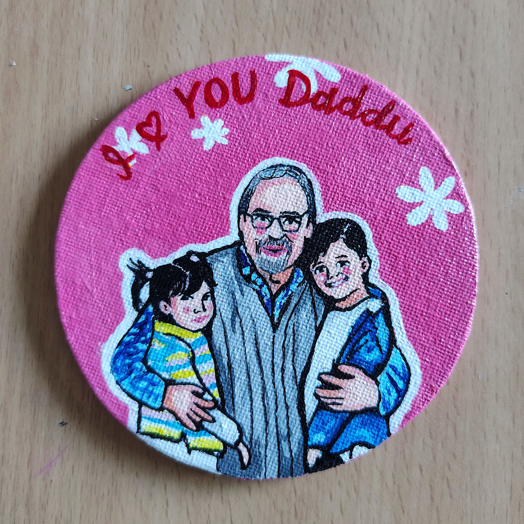 Photo Personalized Hand-Painted Father And Children Canvas Fridge Magnet