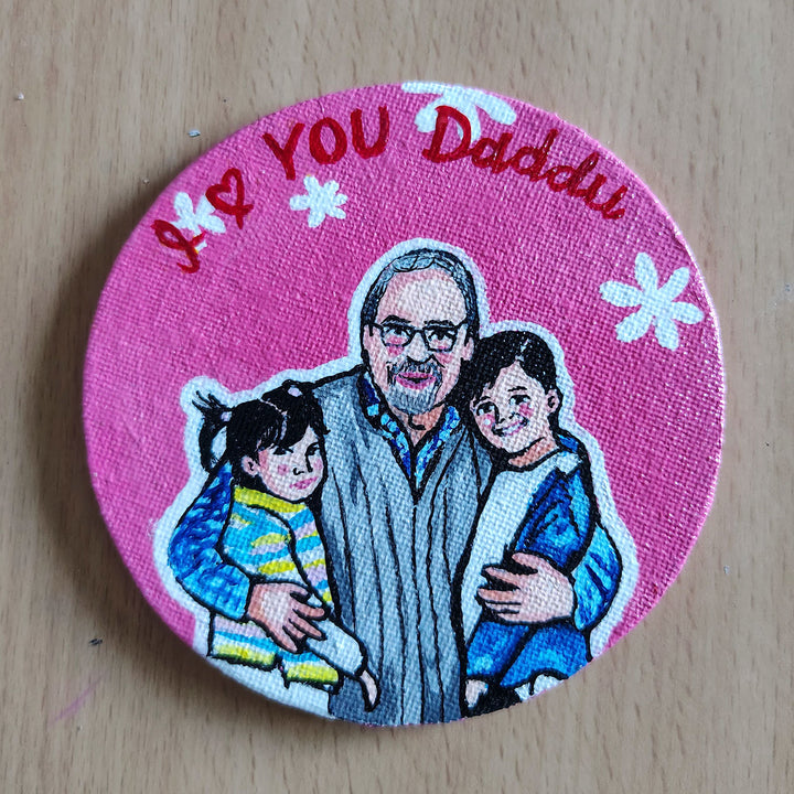 Photo Personalized Hand-Painted Father And Children Canvas Fridge Magnet