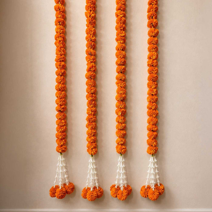 Handcrafted Artificial Orange Marigold Flower Hangings For Festive Decor