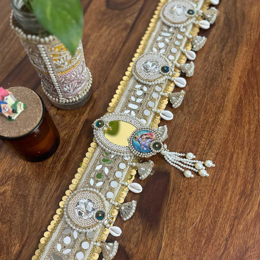 Handmade Mirror Work Krishna Kodi Jute Toran
