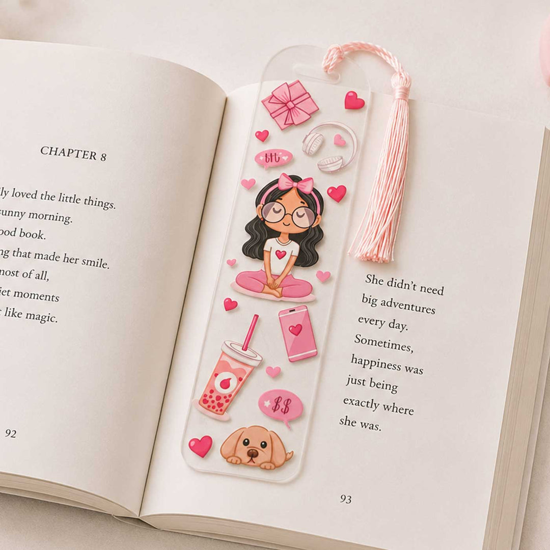 Girl Theme Handmade Acrylic Bookmark With Tassel For Book Lovers