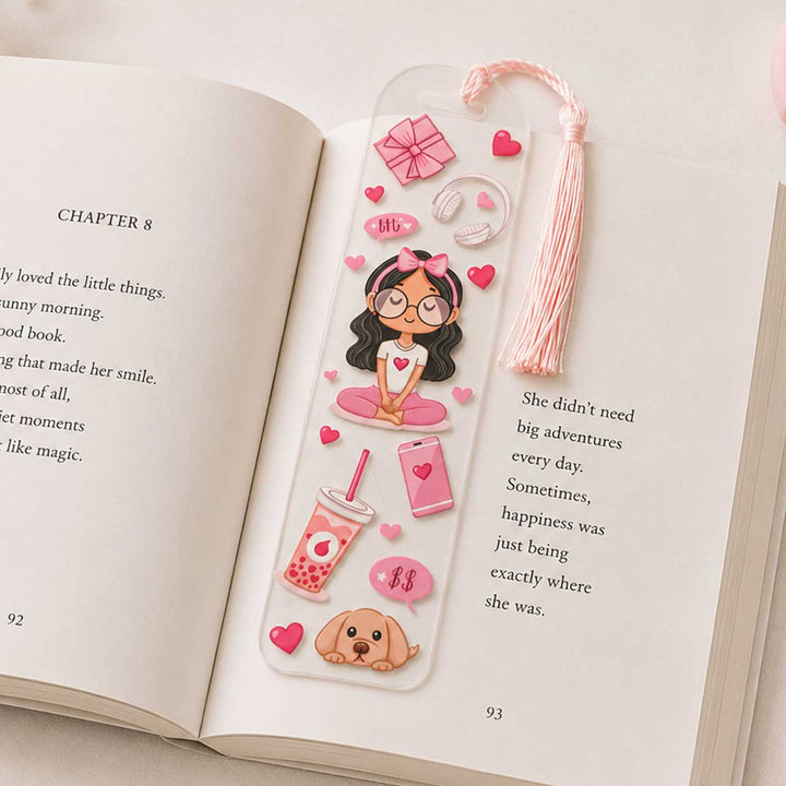 Girl Theme Handmade Acrylic Bookmark With Tassel For Book Lovers
