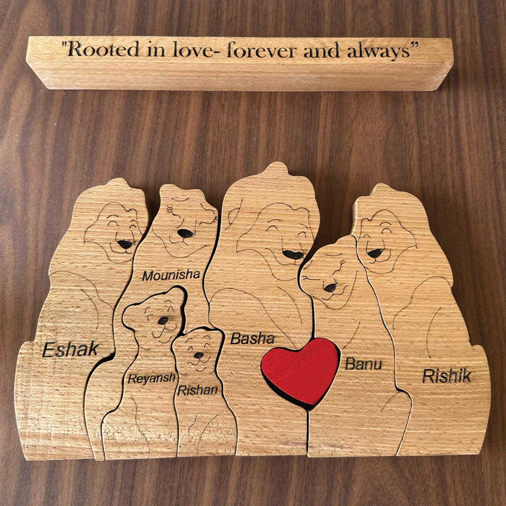 Personalized Lion Family Of 7 Wooden Figurine
