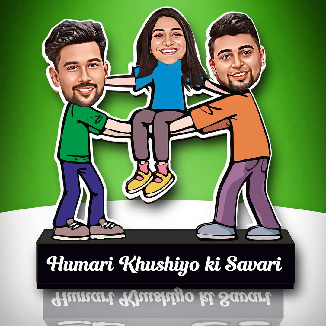Photo Personalized Printed Khushiyo Ki Sawari Acrylic Caricature Cutout With Stand