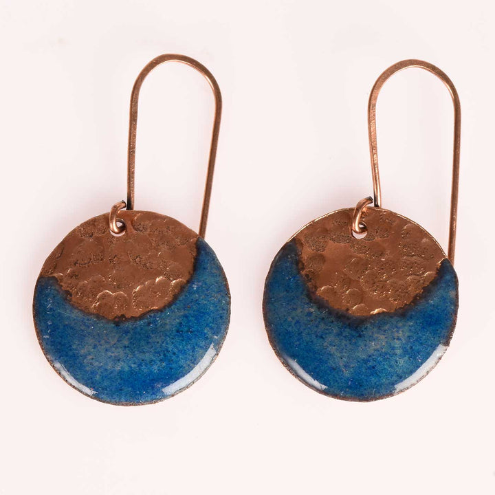 Handmade New Moon Shaped Copper Enamel Earrings