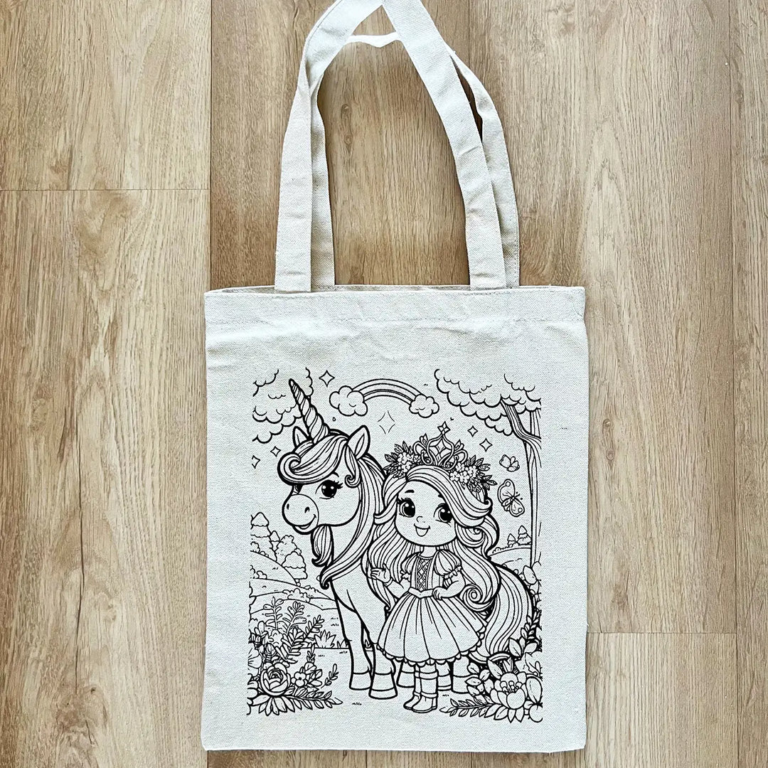DIY Colour It Yourself Little Princess & Unicorn Cotton Kids Tote Bag